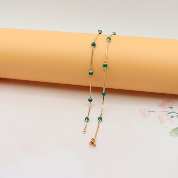 "Rose Gold Necklace with Green Beads, XPNL0132 - Picture 8 of 12